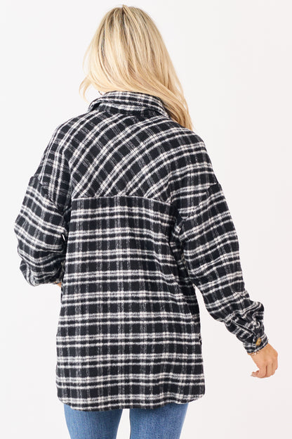 Black and Ivory Plaid Button Down Shacket
