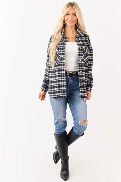 Black and Ivory Plaid Button Down Shacket