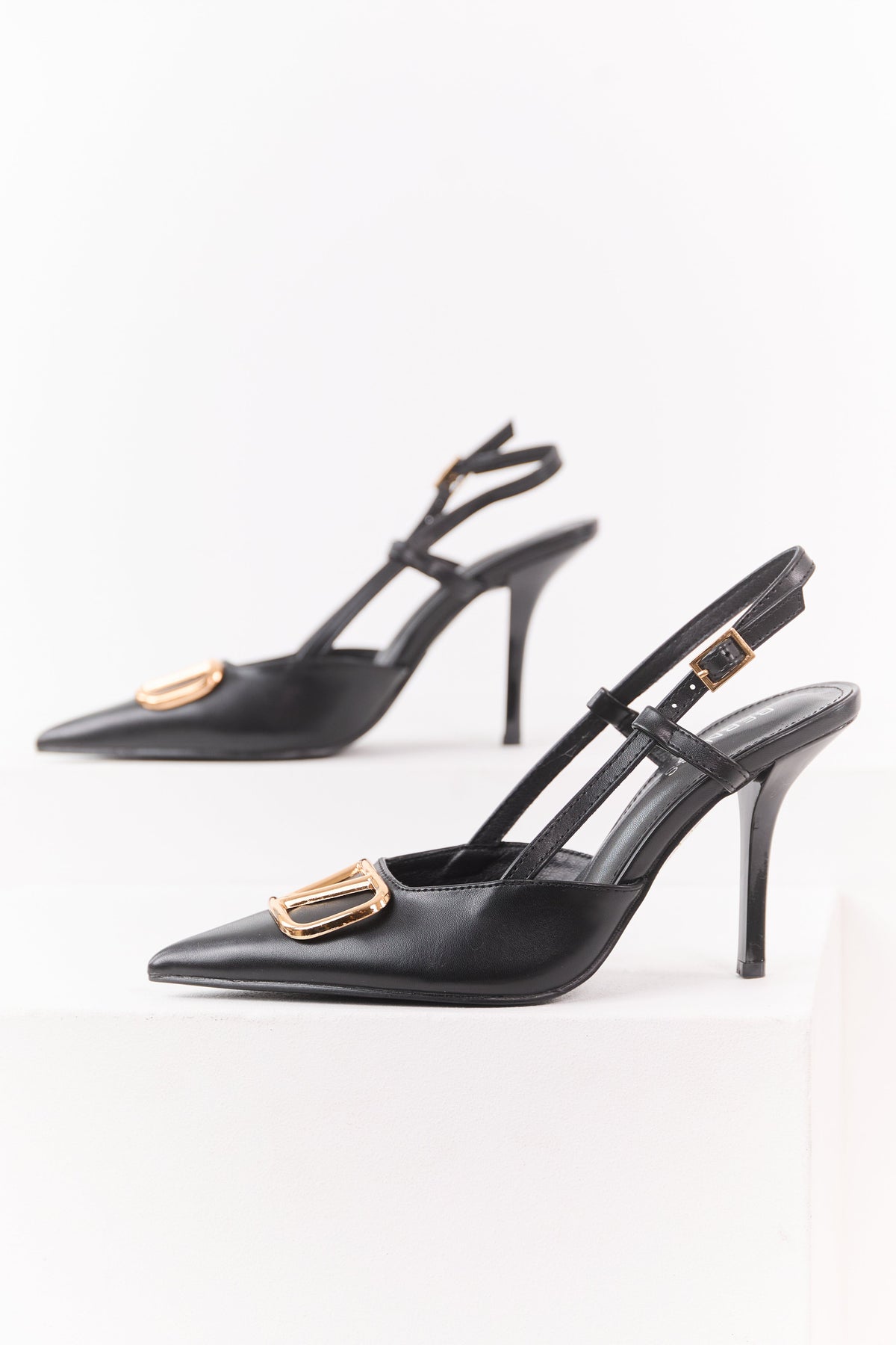 Black Faux Leather Pointed Toe Stiletto Heels