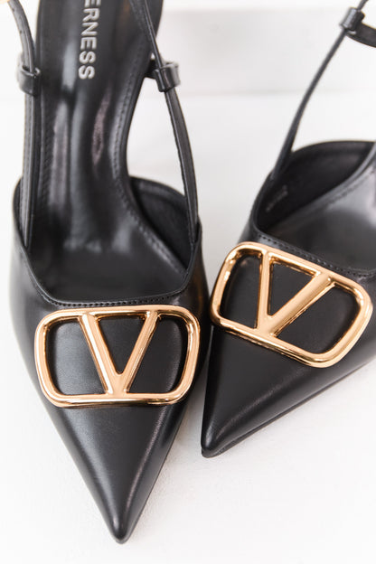 Black Faux Leather Pointed Toe Stiletto Heels