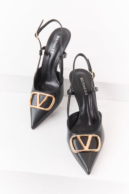 Black Faux Leather Pointed Toe Stiletto Heels