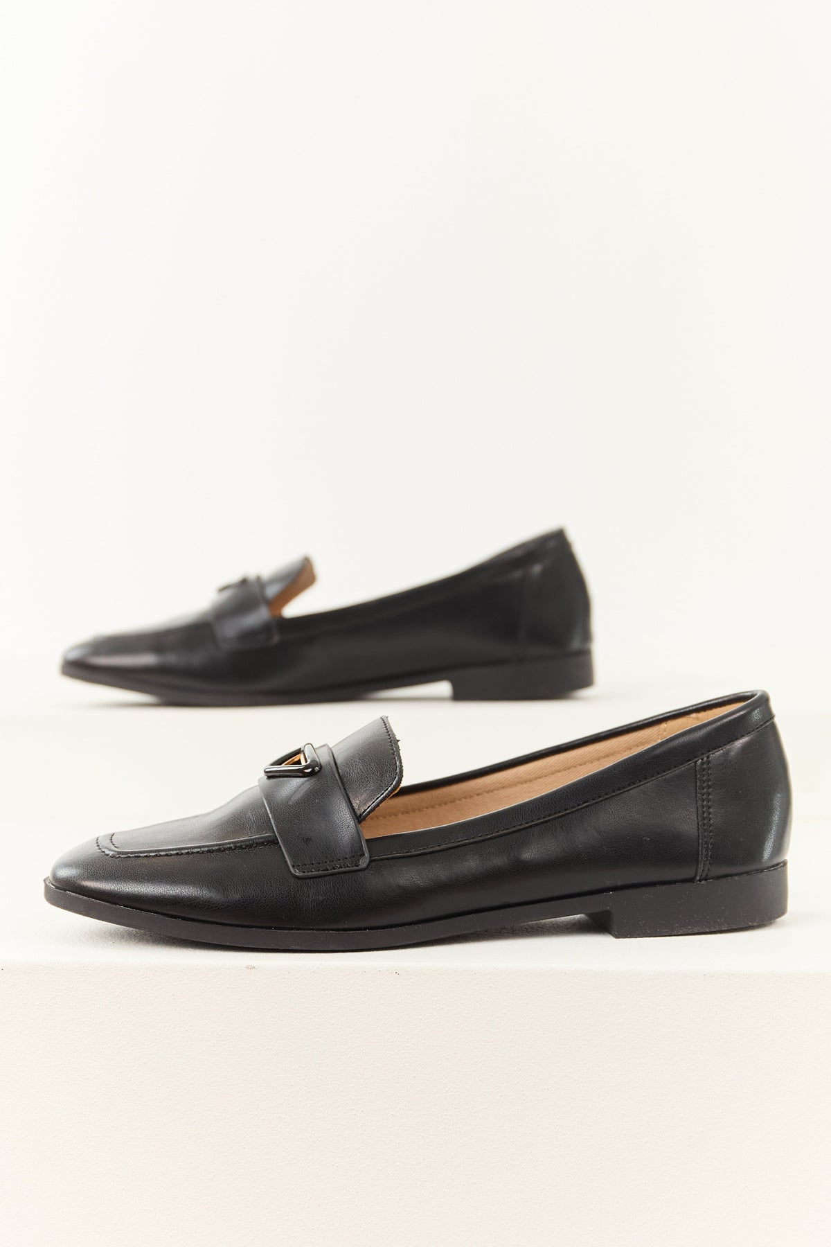 Black Faux Leather Slip On Penny Loafers