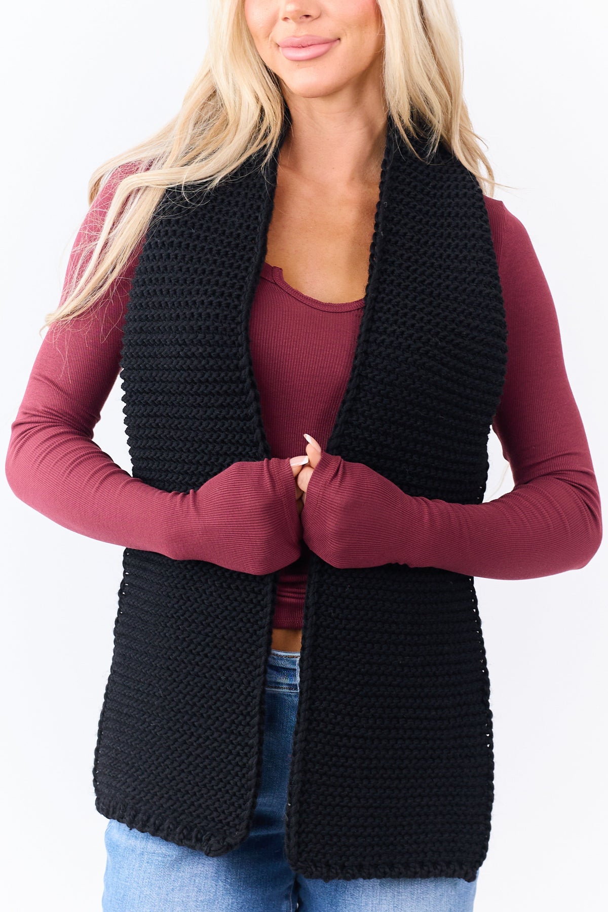 Black Ribbed Chunky Knit Scarf