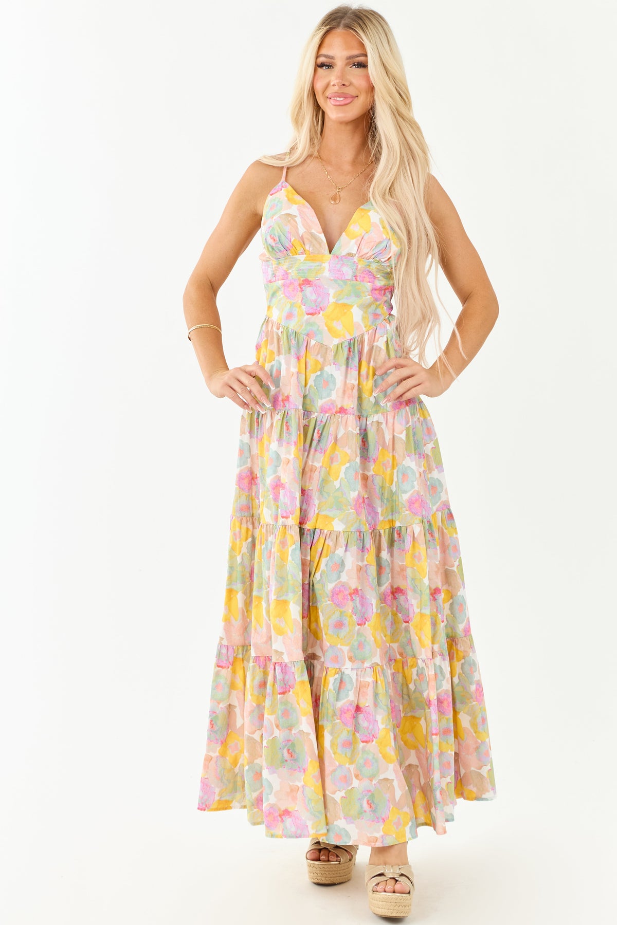 Blush Floral Print Sleeveless Cotton Maxi Dress