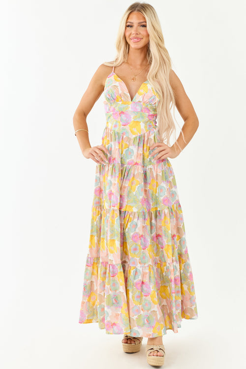Blush Floral Print Sleeveless Cotton Maxi Dress