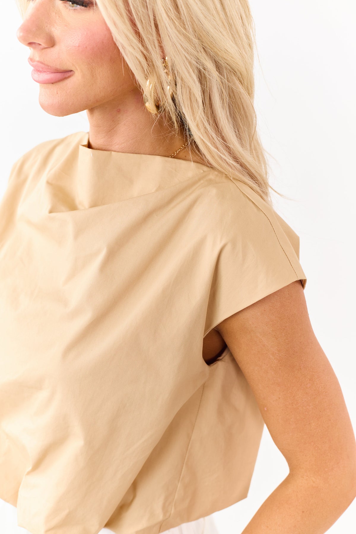 Brown Sugar Cotton Bubble Hem Boxy Top