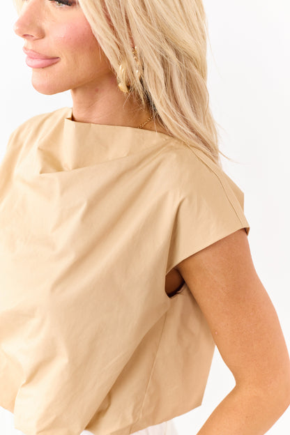 Brown Sugar Cotton Bubble Hem Boxy Top