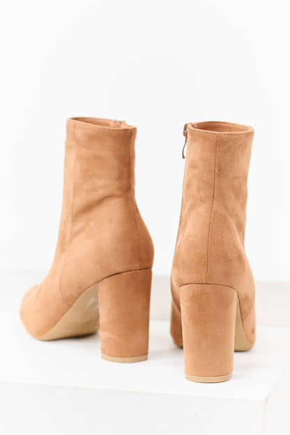 Brown Sugar Faux Suede Pointed Toe Heeled Booties