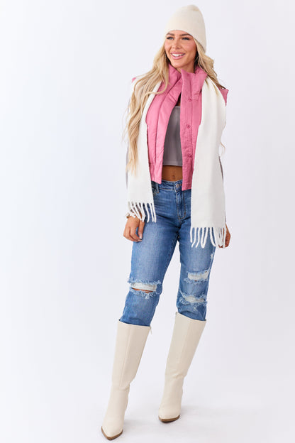 Bubblegum Button Up Mock Neck Puffer Vest