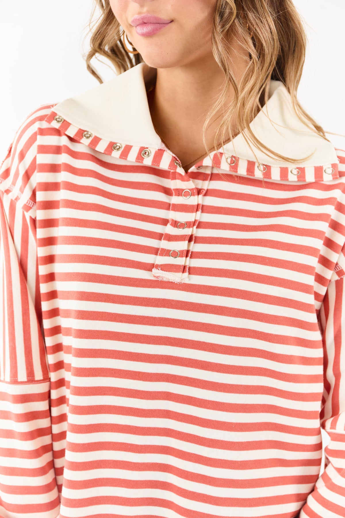 Burnt Orange and Cream Striped Henley Top