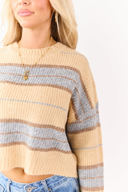 Buttercream Striped Boxy Rib Knit Sweater