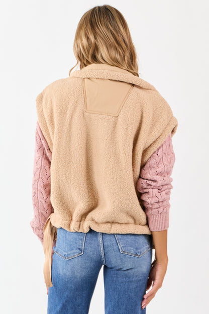 Camel Sherpa Button Down Side Tie Vest