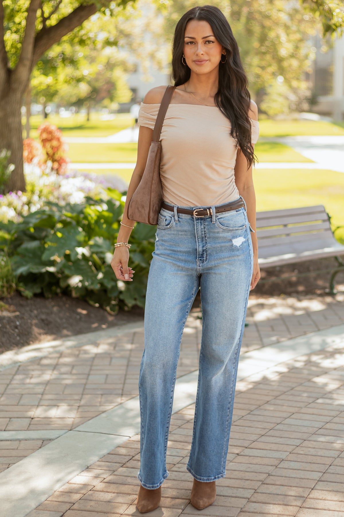 Cello Light Wash High Rise Stretchy Dad Jeans