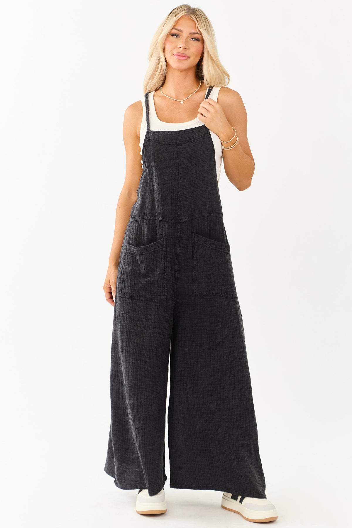 Charcoal Mineral Wash Gauze Cotton Jumpsuit