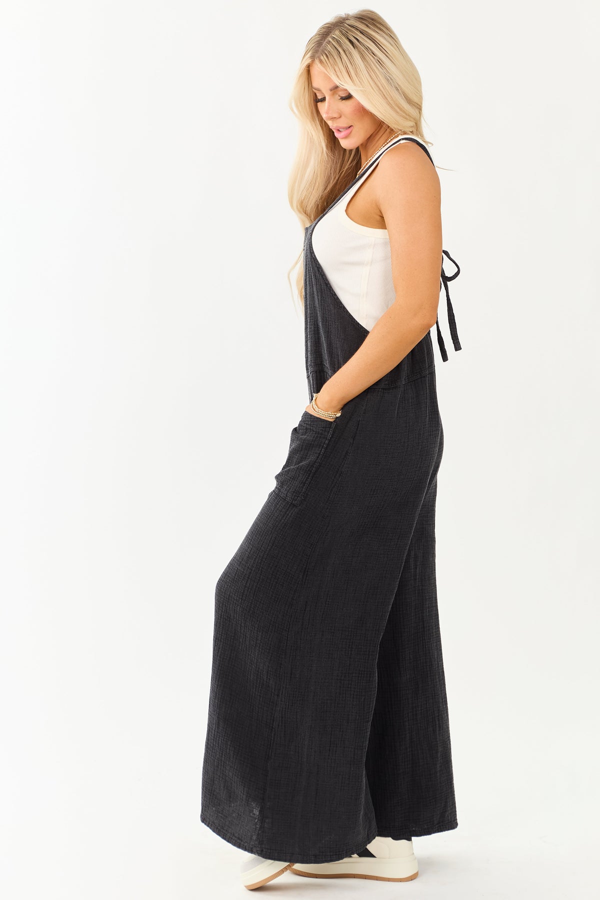 Charcoal Mineral Wash Gauze Cotton Jumpsuit