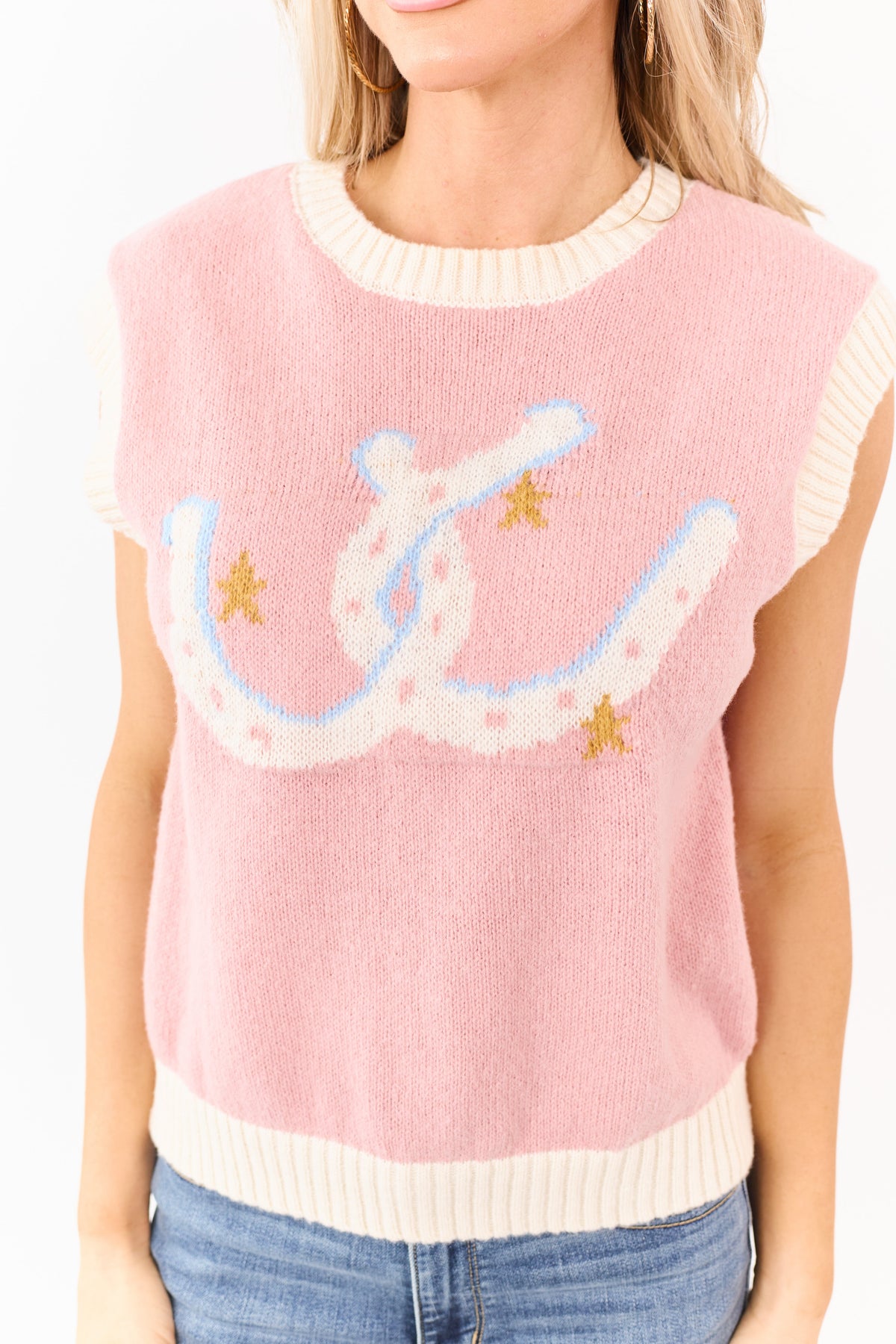Cherry Blossom Horseshoe Graphic Sweater Vest