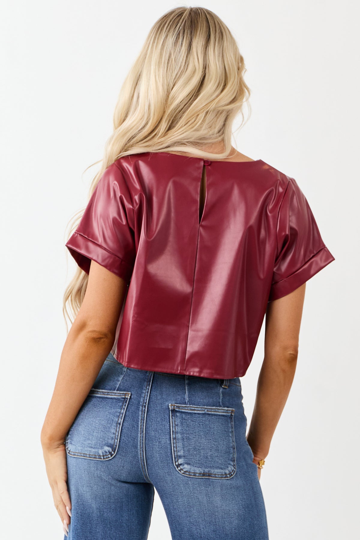 Cherry Faux Leather Boxy Fit Crop Top