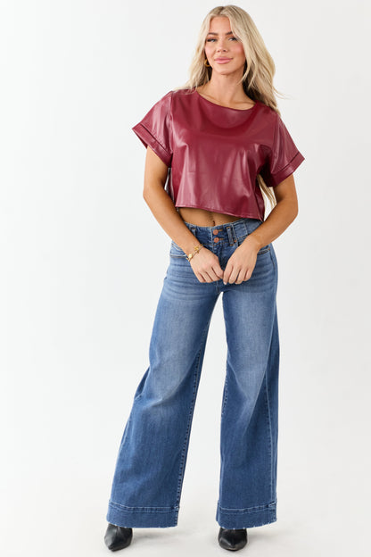 Cherry Faux Leather Boxy Fit Crop Top