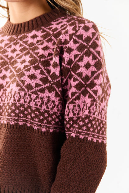 Chocolate and Punch Geometric Print Sweater