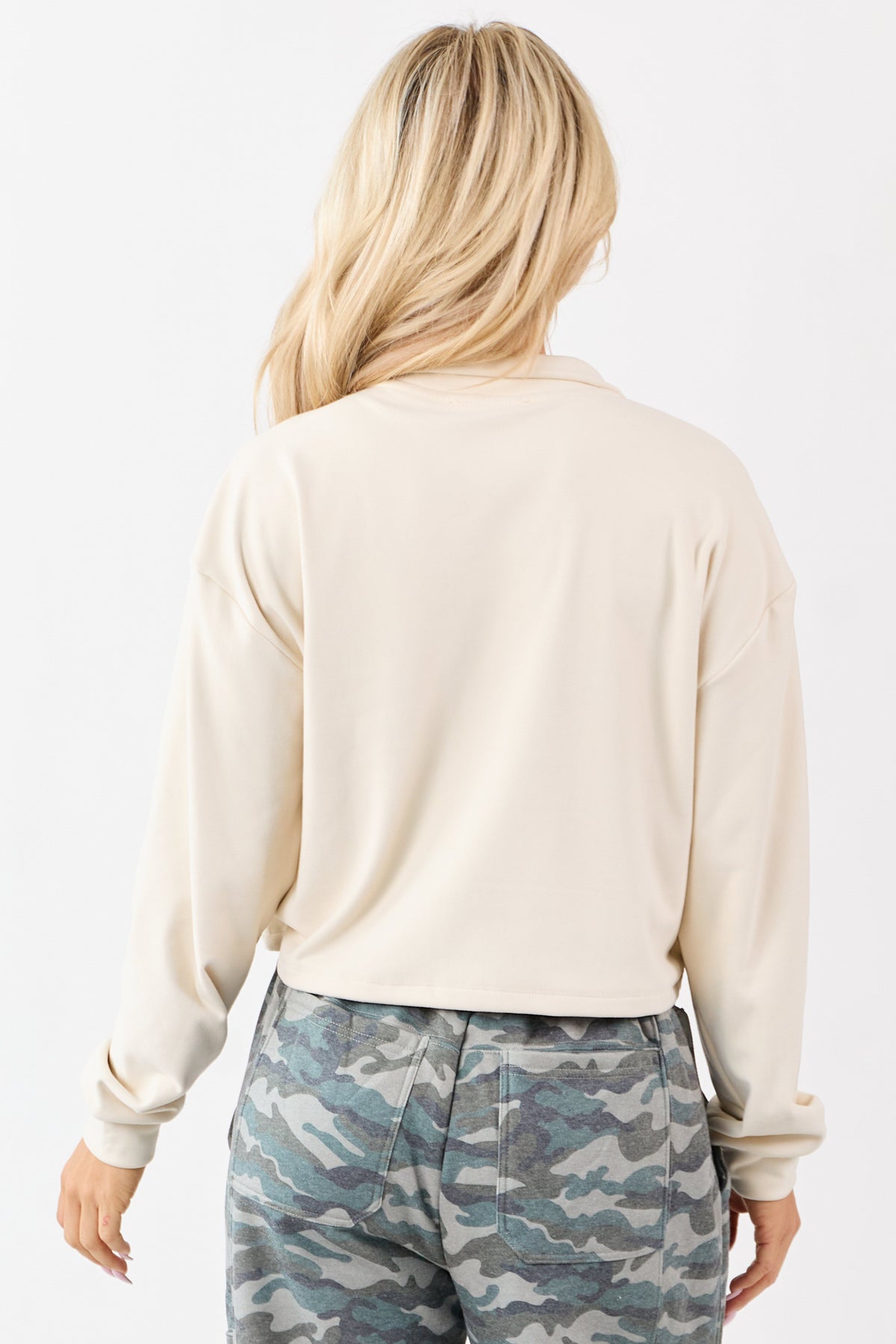 Cream Collared Half Zip Up Sweatshirt