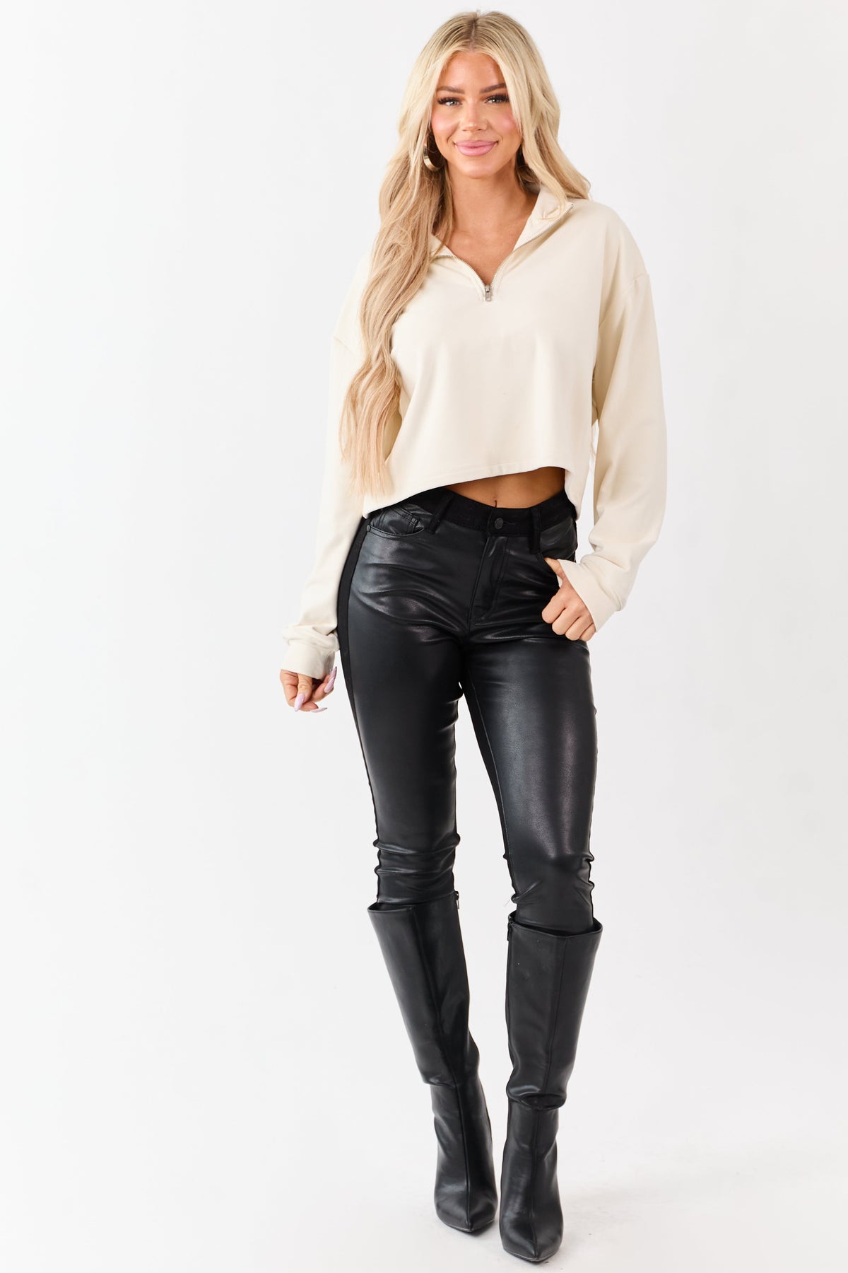 Cream Collared Half Zip Up Sweatshirt