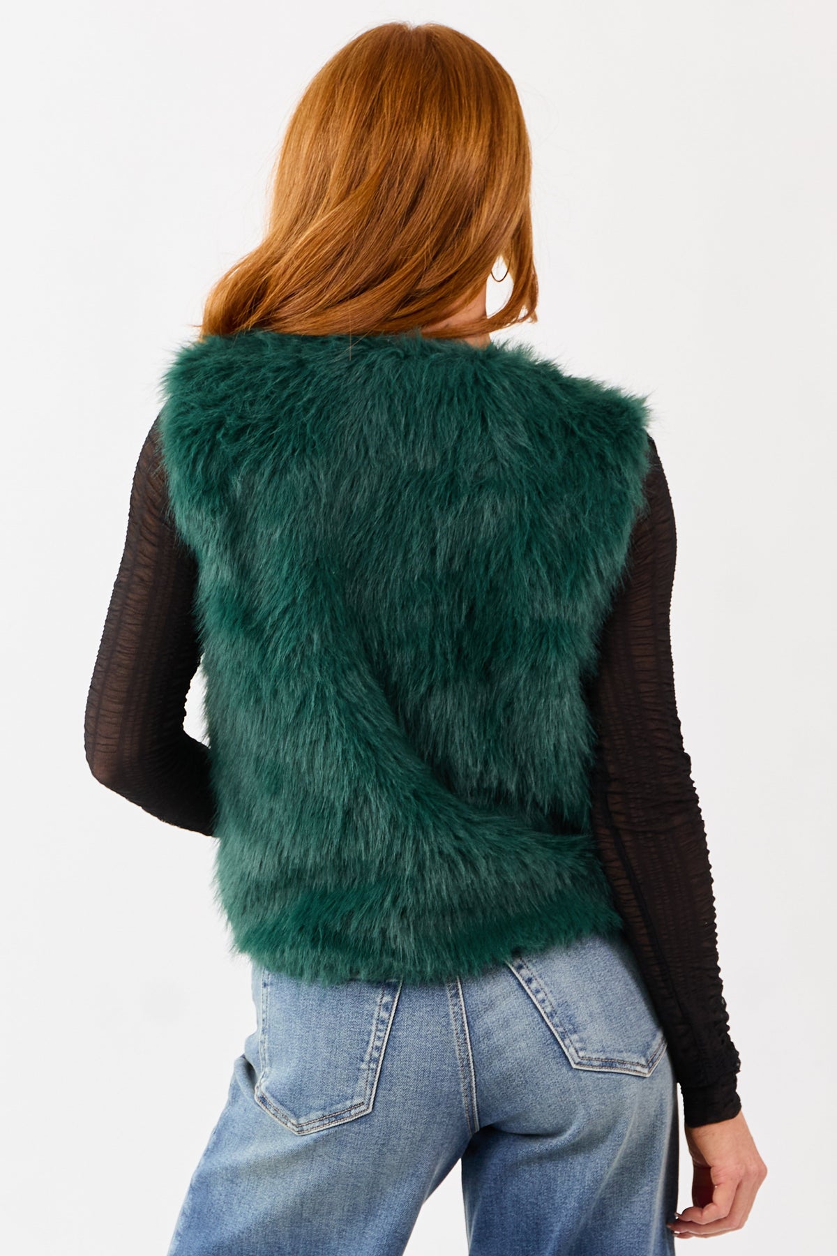 Dark Pine Faux Fur Hook and Eye Closure Vest