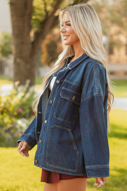 Dark Wash Button Down Relaxed Denim Jacket