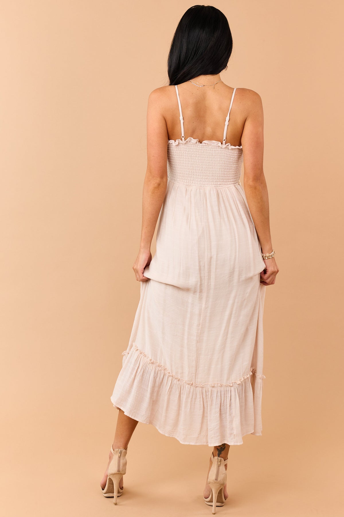 Desert Sand Lace Trim Sleeveless Maxi Dress