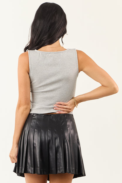 Dove Grey Button Down Ribbed Knit Tank Top