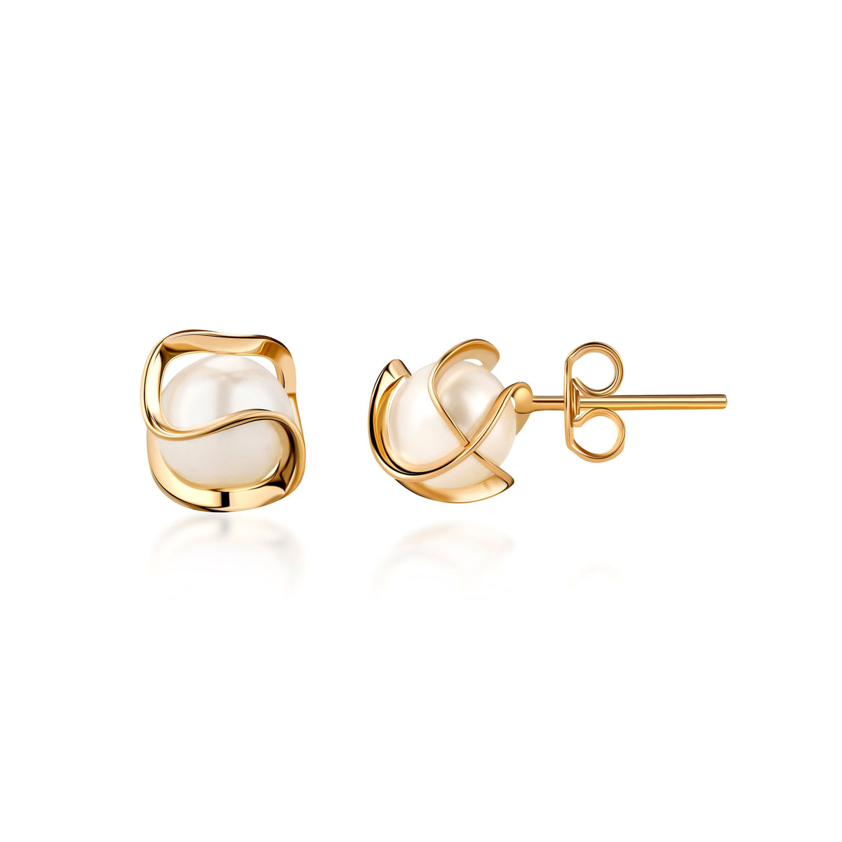 18K Gold Plated Caged Pearl Earrings