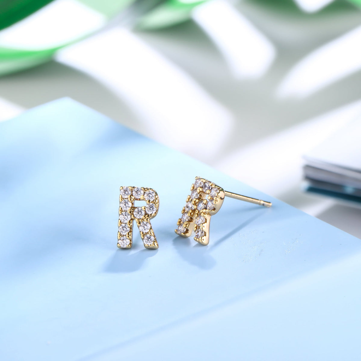 18K Gold Plated Monogram Stud Earrings
