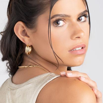 18K Gold Plated Three Layer Half Hoop Earrings