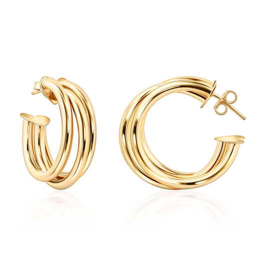 18K Gold Plated Three Layer Half Hoop Earrings