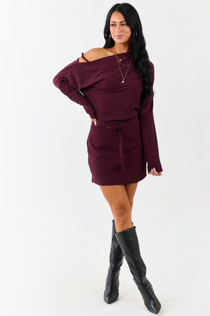Eggplant One Shoulder Blouson Bodice Mini Dress