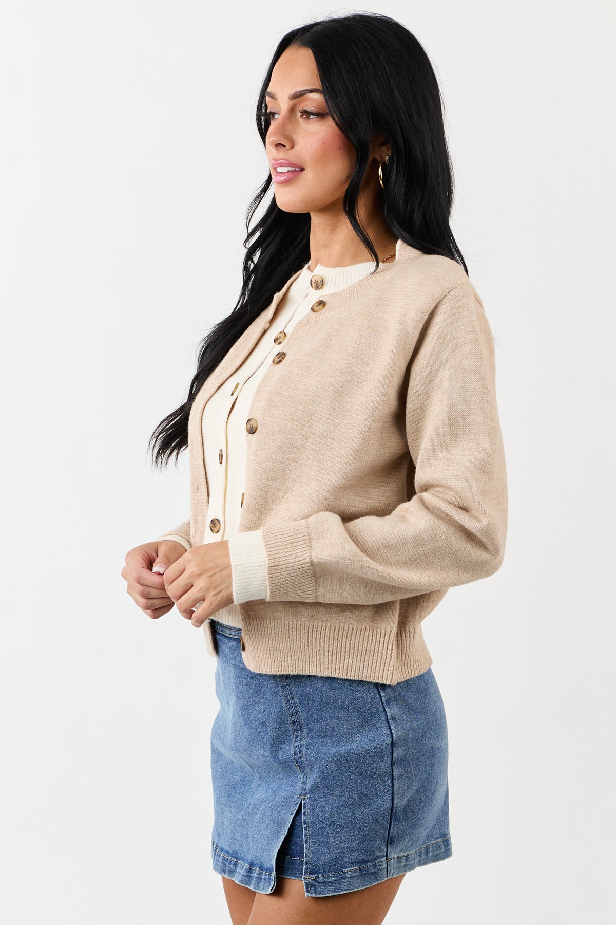 Entro Desert Sand And Vanilla Button Up Cardigan