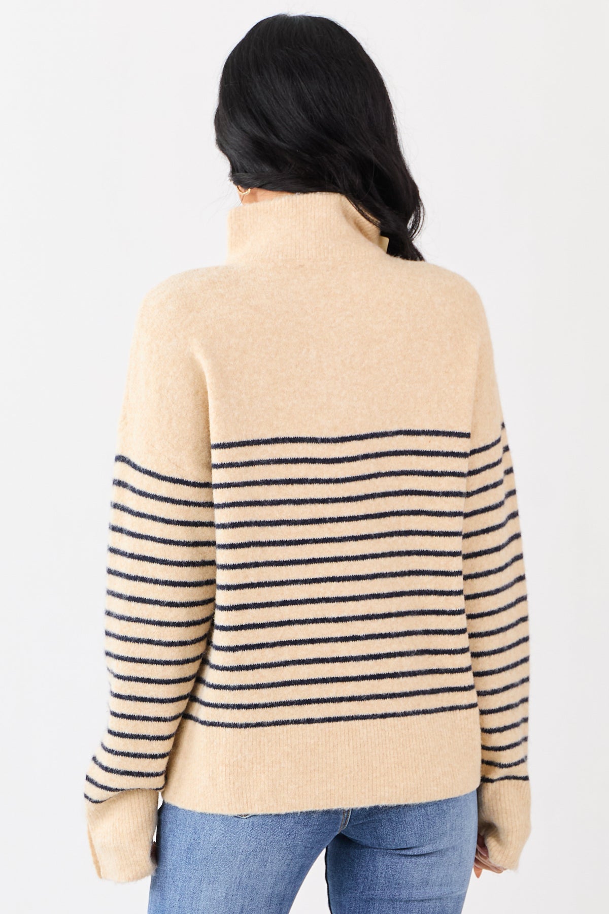 Entro Light Beige Striped Wool Blend Sweater