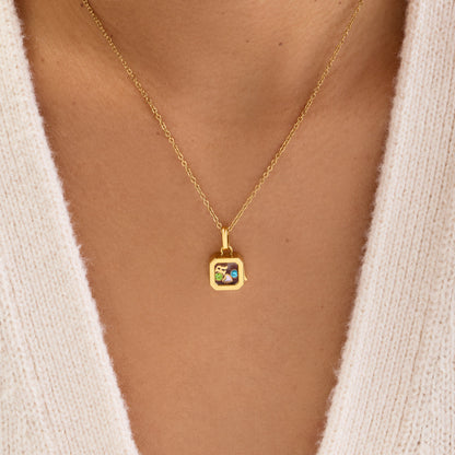 Floating Charm Cushion Locket Necklace (Gold)