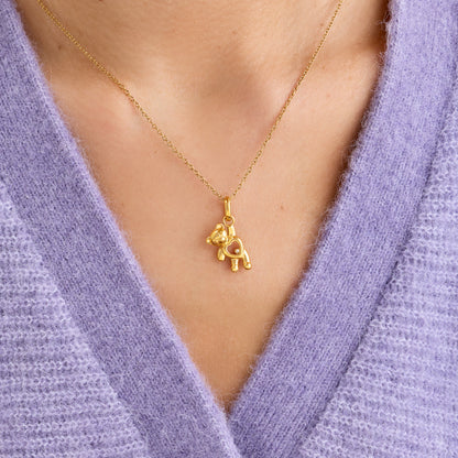 Floating Crystal Bear Necklace (Gold)