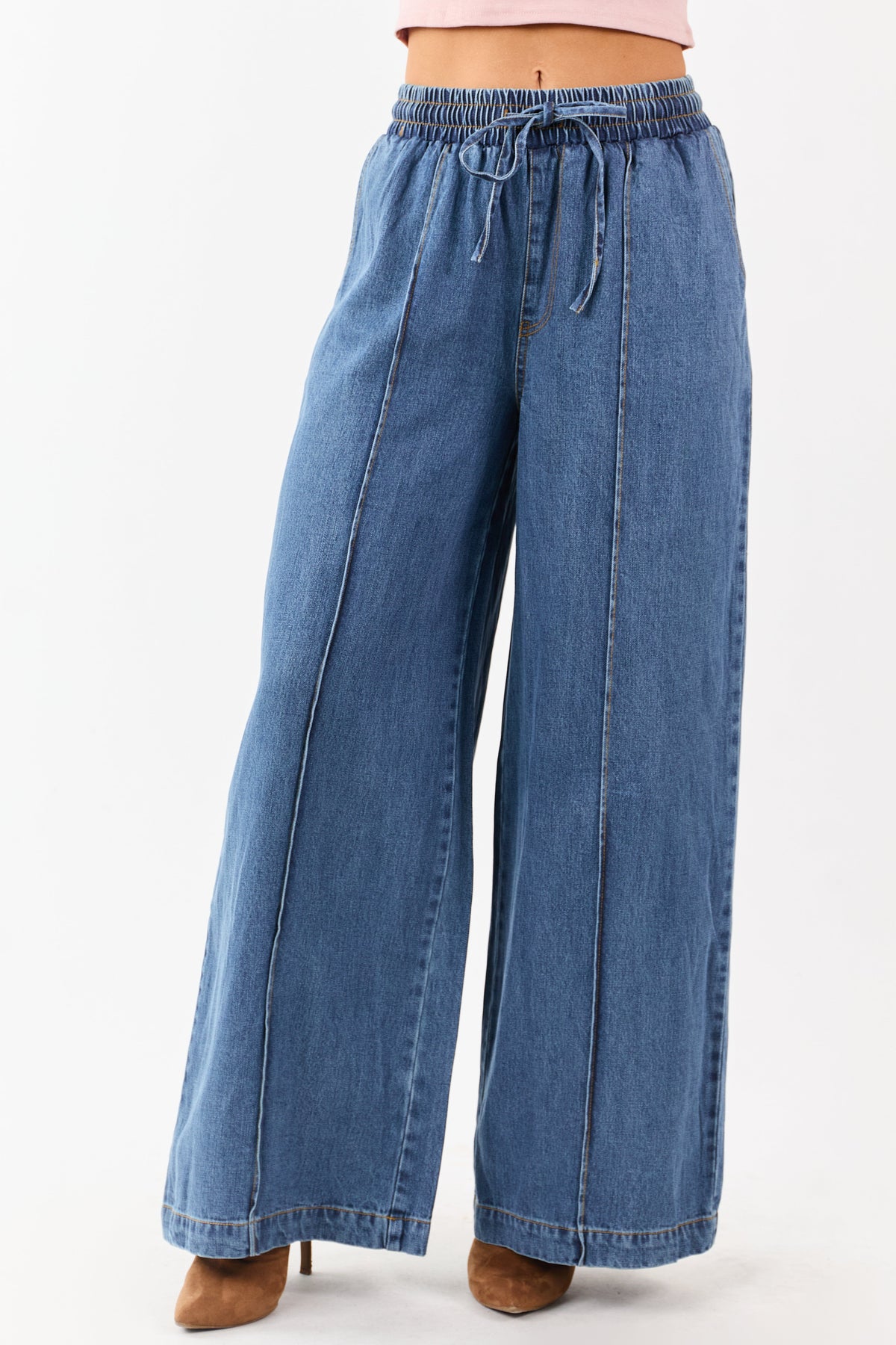 Flying Tomato Medium Wash Wide Leg Denim Pants
