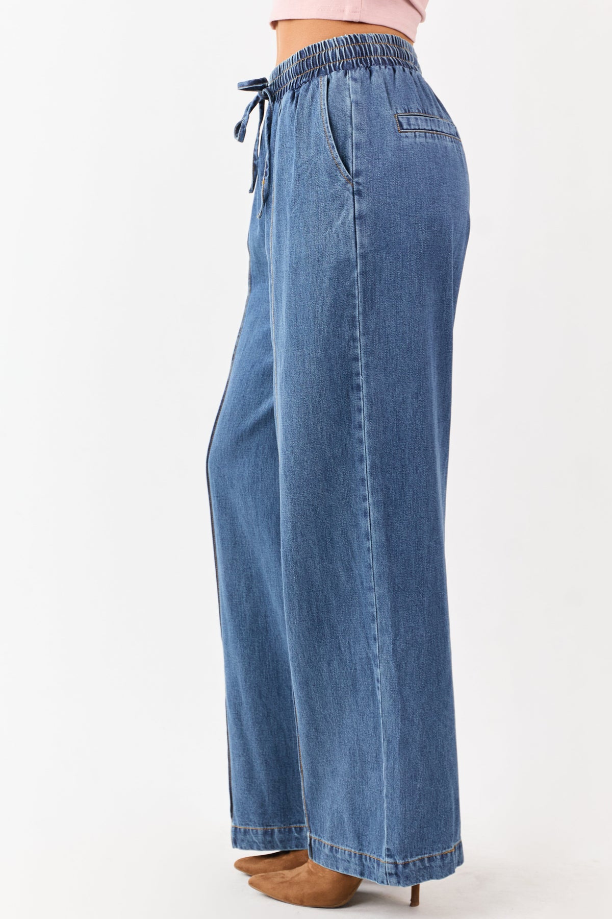 Flying Tomato Medium Wash Wide Leg Denim Pants