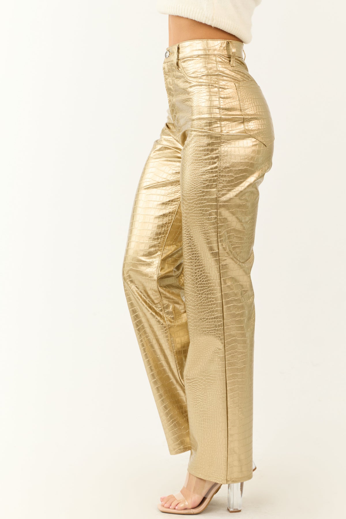 Gold Faux Leather Snakeskin Super High Rise Pants