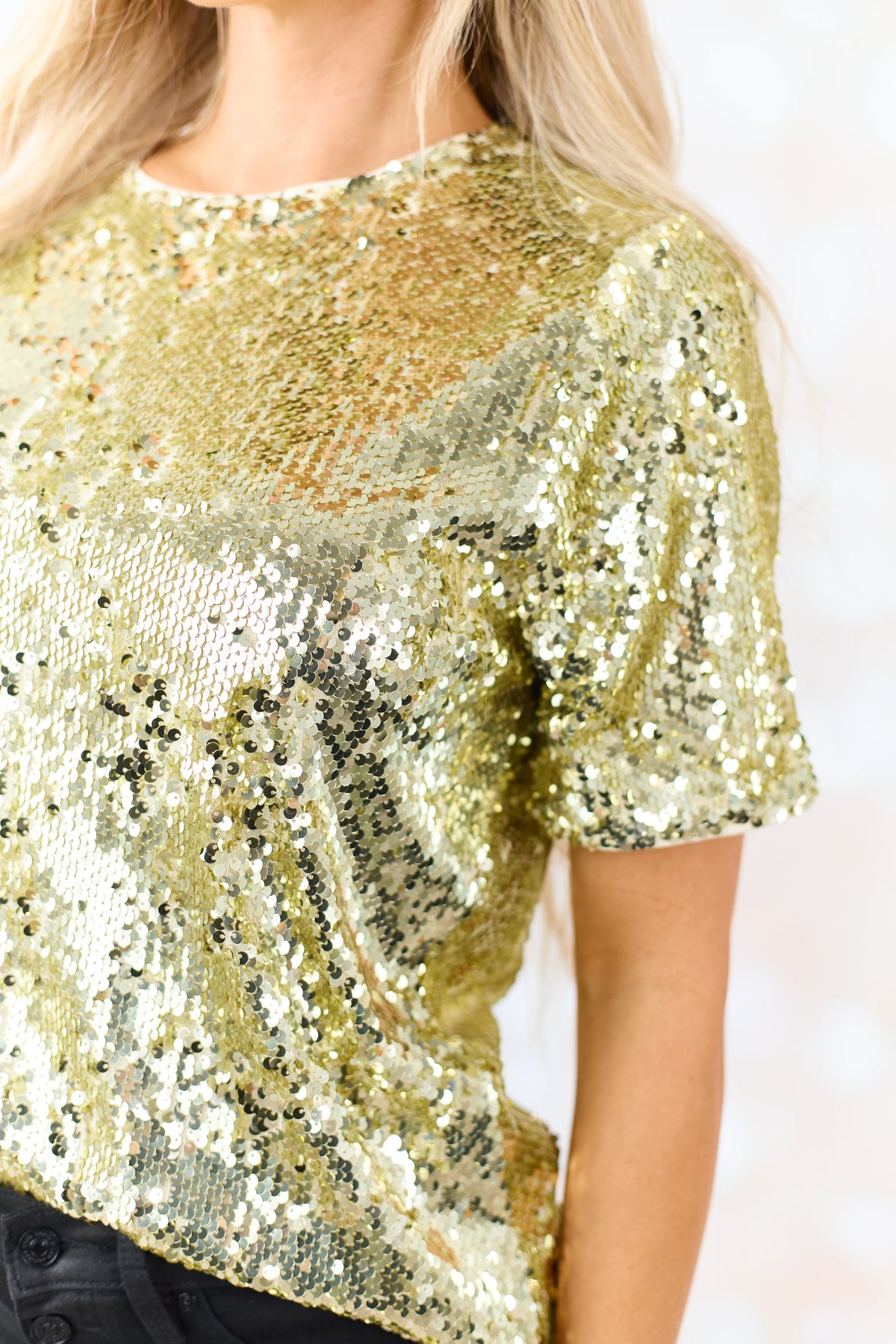Gold Short Sleeve Sequined Top