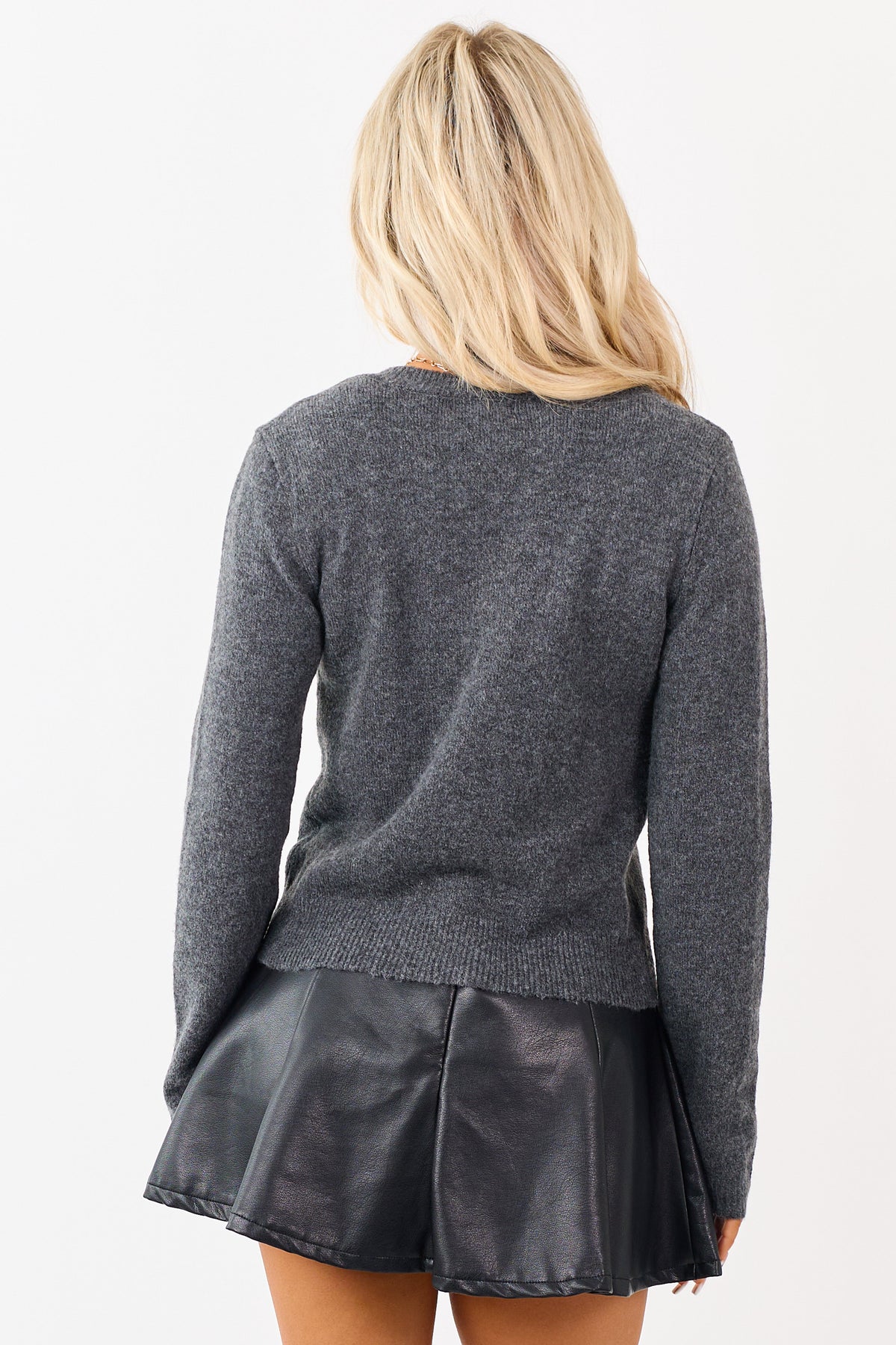 Graphite Button Down Long Sleeve Knit Cardigan