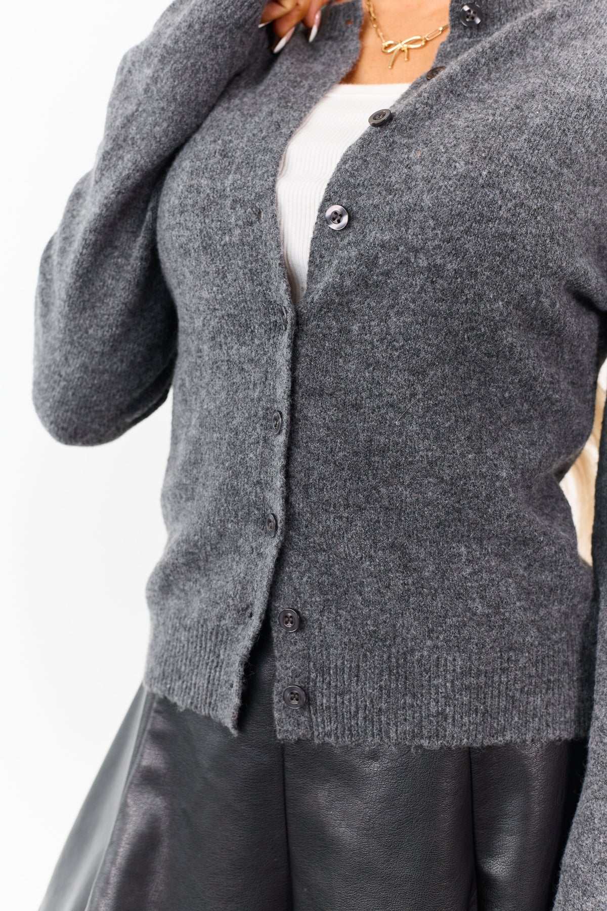 Graphite Button Down Long Sleeve Knit Cardigan