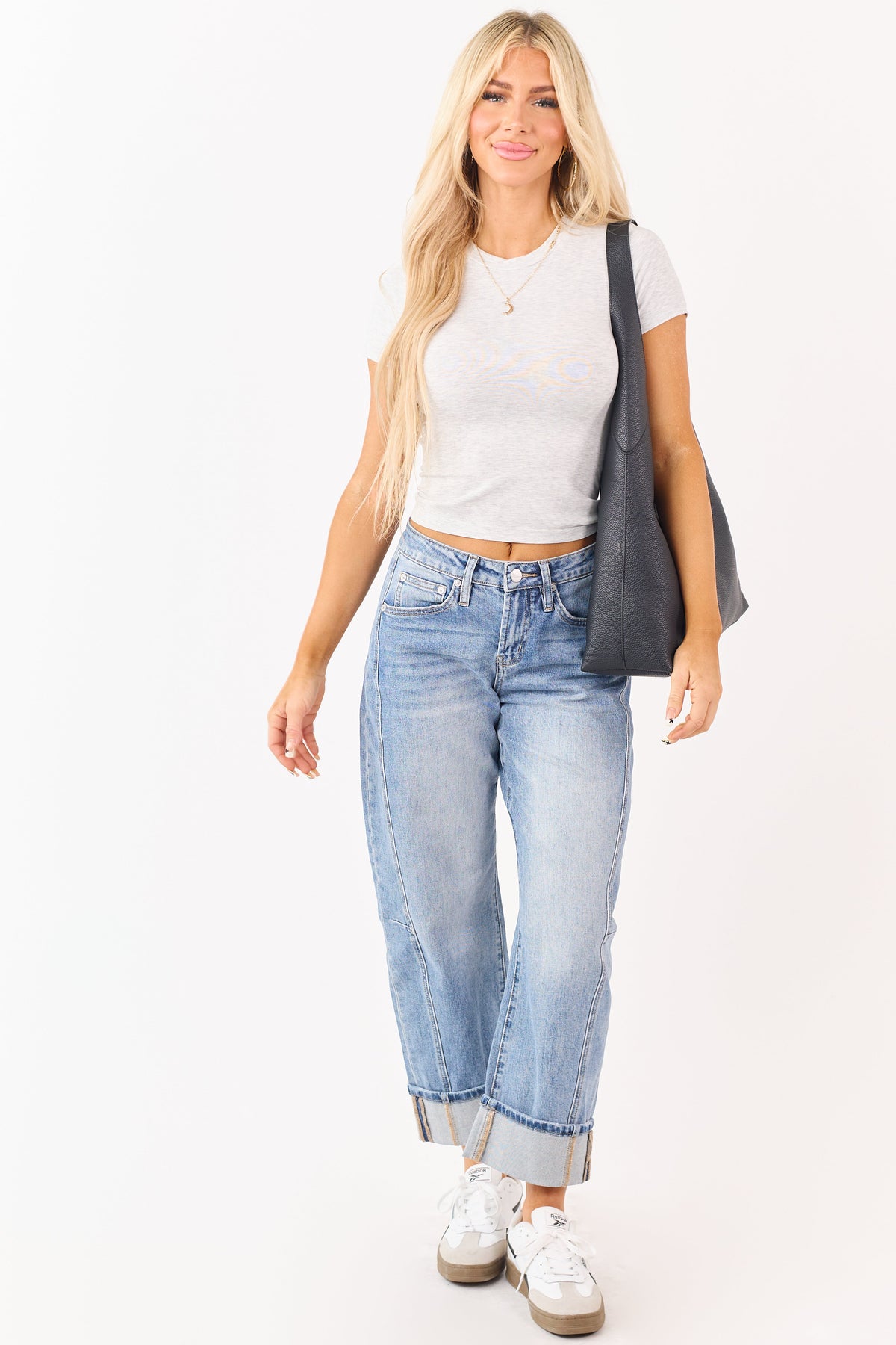 Heather Grey Short Sleeve Fitted Knit Crop Top