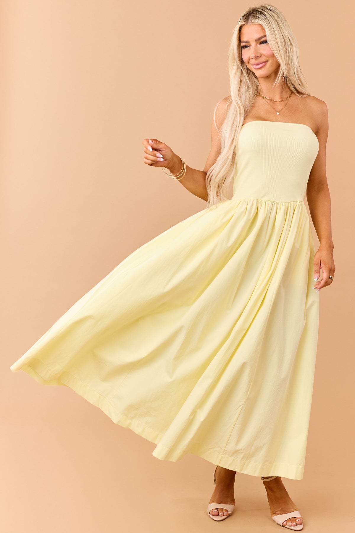 Honeysuckle Strapless Knit Contrast Cotton Maxi Dress