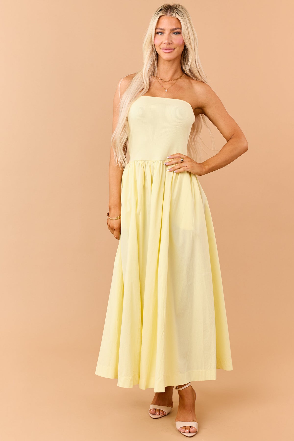 Honeysuckle Strapless Knit Contrast Cotton Maxi Dress