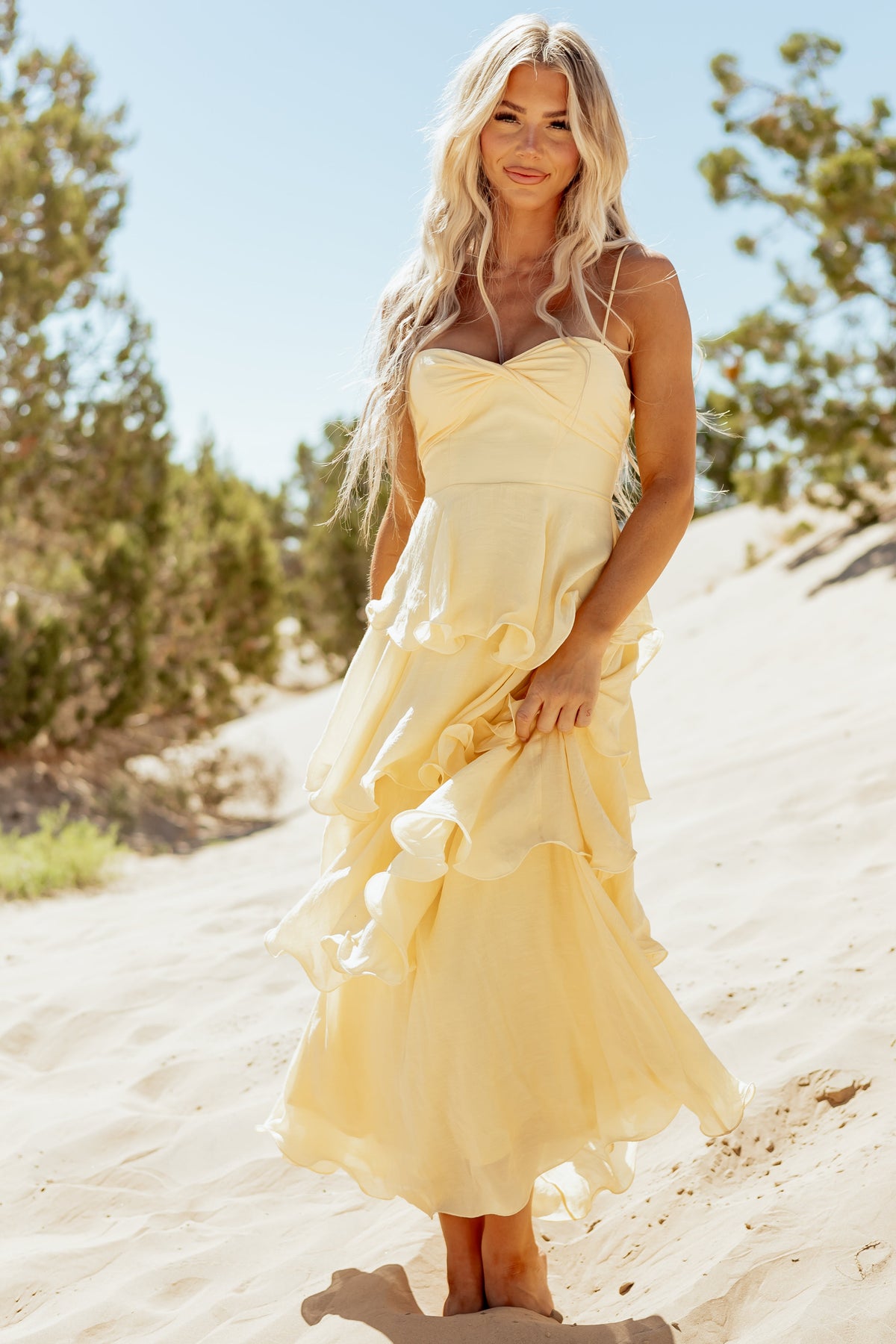 Honeysuckle Wavy Tiered Twist Bust Maxi Dress