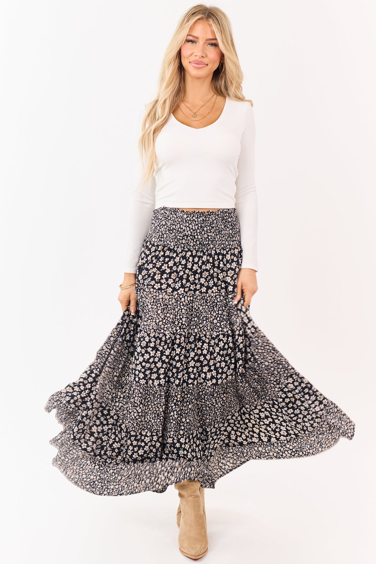 Ivory V-Neck Double Layer Rib Knit Crop Top