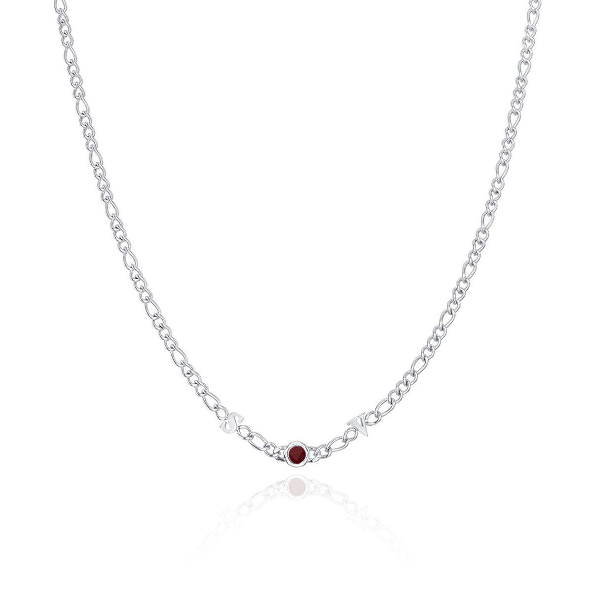 Made Mine Initials & Birthstone Necklace (Silver)